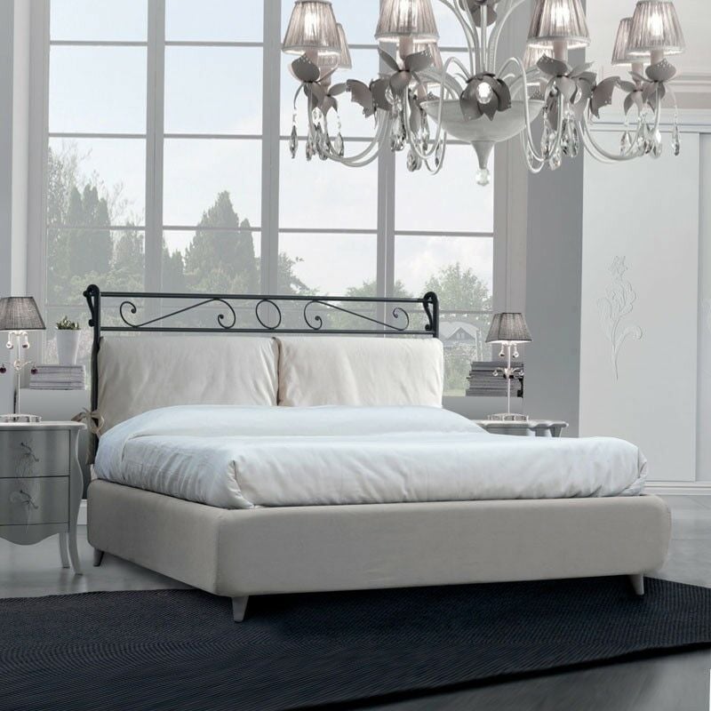 foto del prodotto argonauta - letto in ferro matrimoniale con giroletto in ecopelle bianco leonardo 170x218x h118 cm