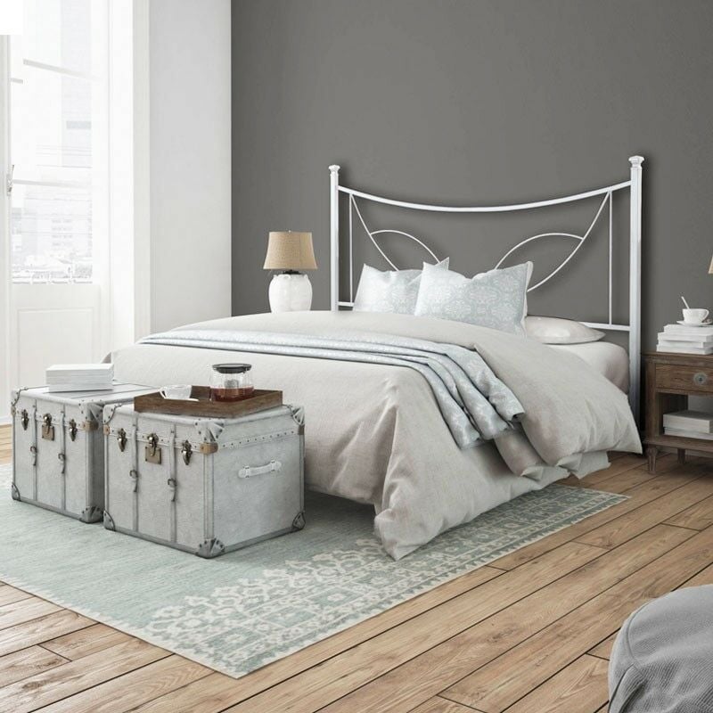 foto del prodotto argonauta - letto in ferro matrimoniale con giroletto in ferro tulipano bianco 166x202x h117 cm