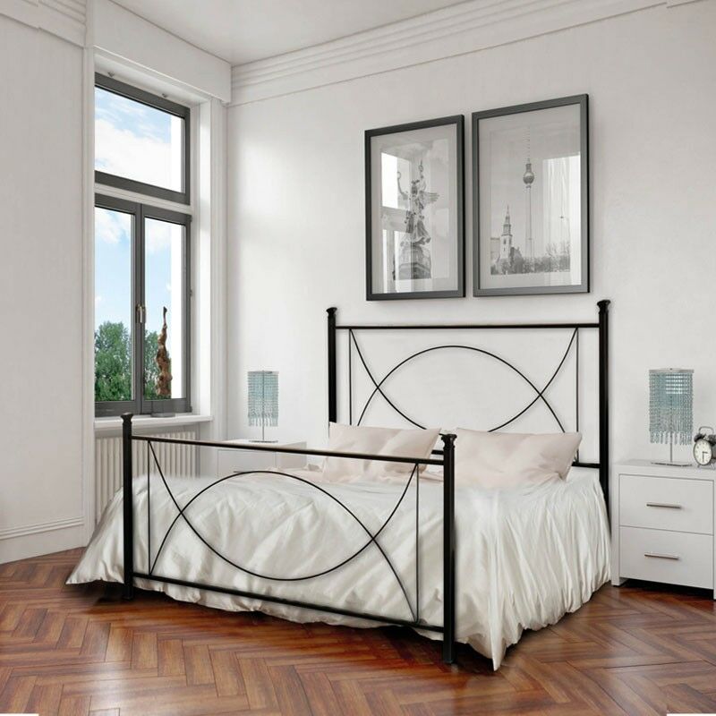 foto del prodotto argonauta letto in ferro una piazza e mezza con pediera nero laguna 126x208x h117 cm