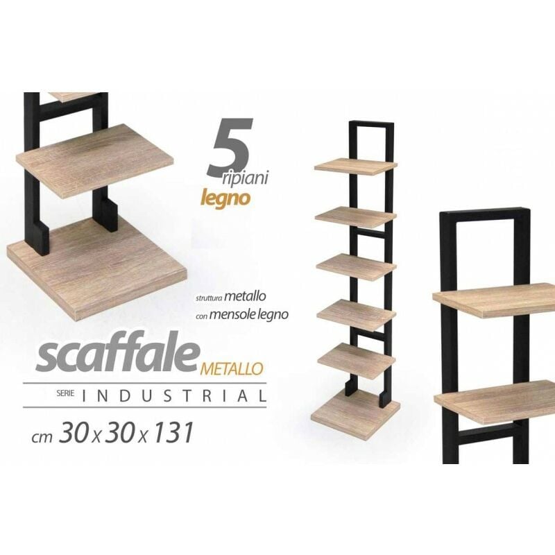 foto del prodotto argonauta scaffale urban industrial in legno e metallo slim cm 30 x 30 x 131 h