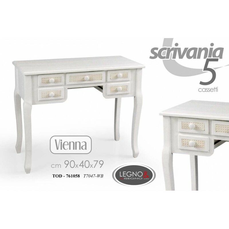 foto del prodotto argonauta scrivania con 5 cassetti bianco shabby anticata cm 90 x 40 x 78.5 h