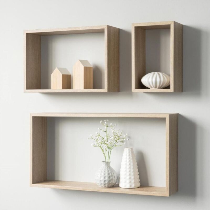 foto del prodotto argonauta set 3 mensole da parete forma rettangolare shelvy rec colore rovere sonoma