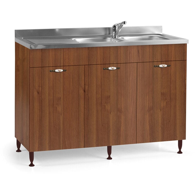 foto del prodotto argonauta sottolavello da cucina 3 ante noce antico reversibile cm 120x50xh 85