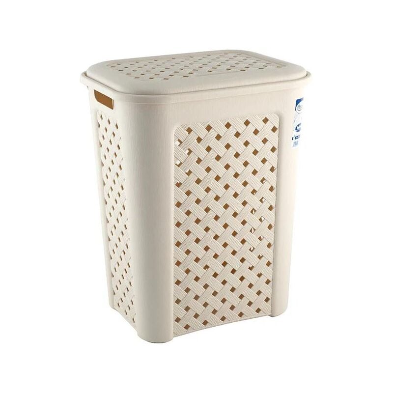 foto del prodotto arianna pattumiera 50 lt angora superficie intrecciata effetto vimini 43.5 x 33.5 x h 55 con coperchio