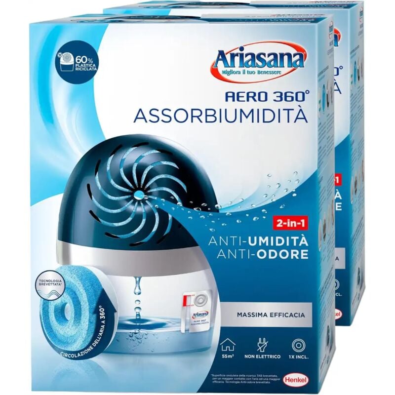 foto del prodotto ariasana aero 360 2in1 deumidificatore non elettrico, 2 pezzi con ricarica tab