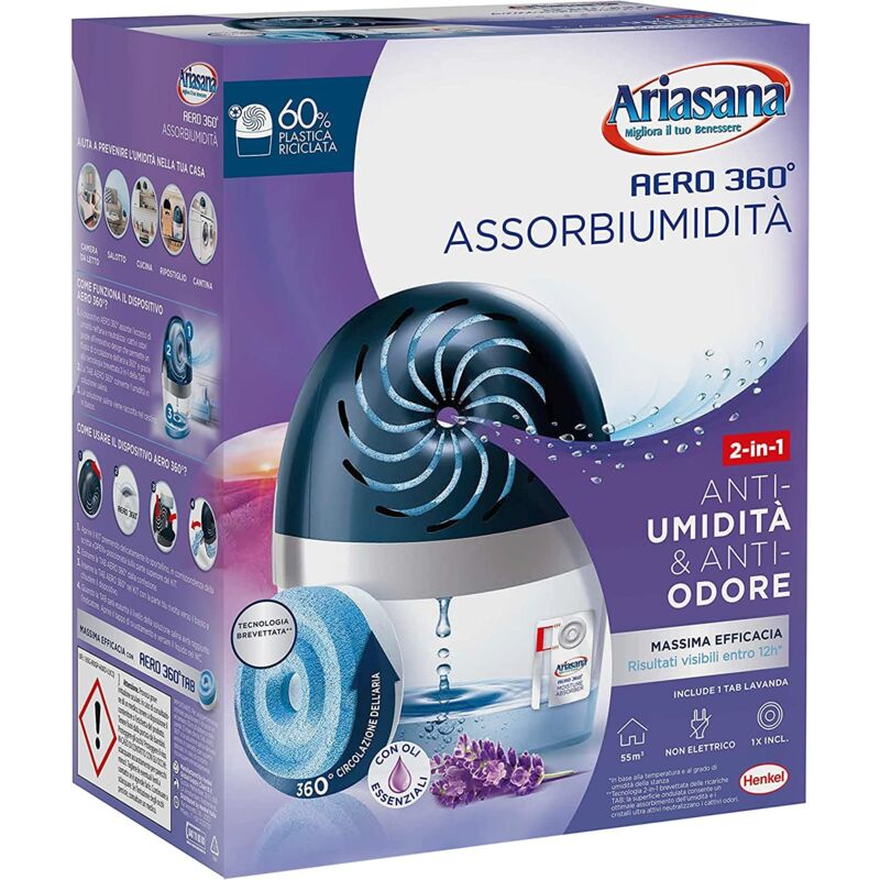 foto del prodotto ariasana aero 360 kit assorbiumidit , deumidificatore ricaricabile non elettrico, assorbi umidit contro condensa e muffa, 1 dispositivo e 1
