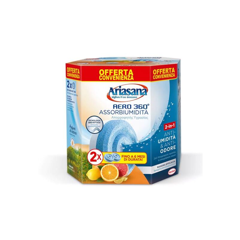 foto del prodotto ariasana aero 360 ricarica tab agrumi per dispositivo aero 360 kit, assorbi umidit in tab profumata energizzante, elimina i cattivi odori,