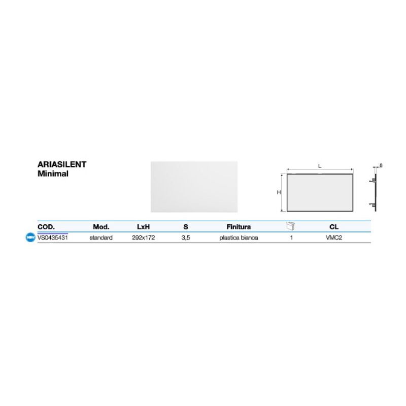 foto del prodotto ariasilent griglia minimal 292 x 172 mm spessore 3,5 mm plastica bianca vs0435431