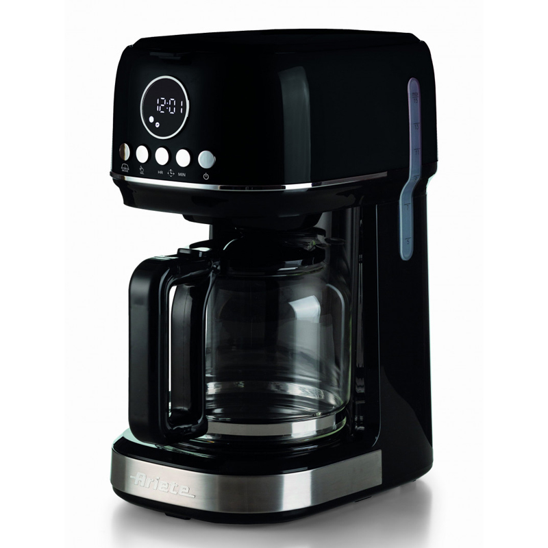 foto del prodotto ariete 1396 macchina da caff con filtro moderna, caff americano, capacit fino a 15 tazze, base riscaldante, display lcd, filtri estraibili e lavabili, nero