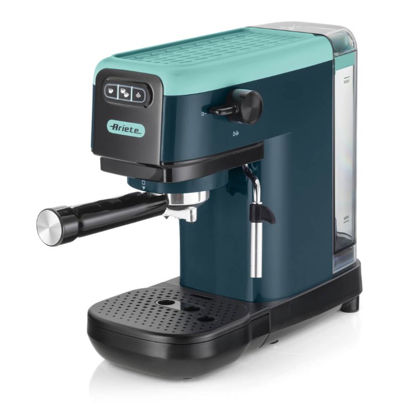 foto del prodotto ariete 1399 macchina da caffè espresso light aquamarine, per polvere e cialde ese, 1300 w, capacità 1,1l, 15 bar di pressione, filtro 1, 2 tazze e cialda ese, cappuccino, verde - ari1399 17