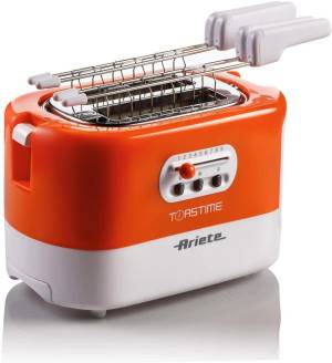 foto del prodotto ariete 159 toastime tostapane con pinze per 2 fette di pane 9 gradi di doratura 700 watt bianco e arancio