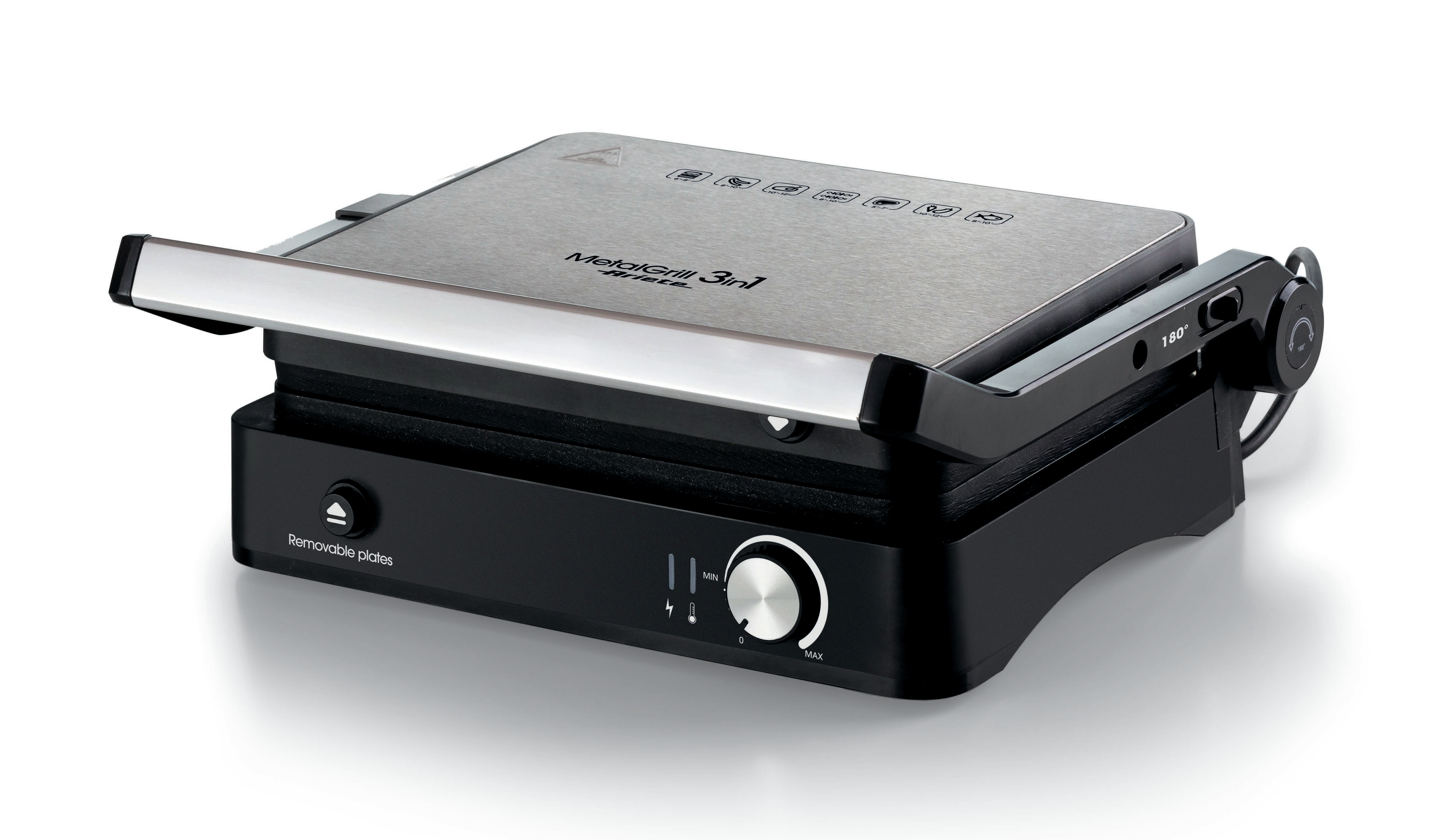 foto del prodotto ariete 1934 metalgrill 3in1, griglia elettrica per grigliate miste, 2000w, 3 modalit di cottura, piastre antiaderenti, silver black