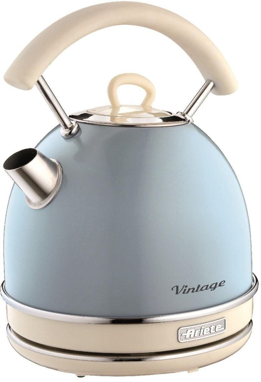 foto del prodotto ariete 2877 bollitore elettrico 1,7 litri di design infusi, t e tisane autospegnimento 2000 watt acciaio inox linea vintage celeste