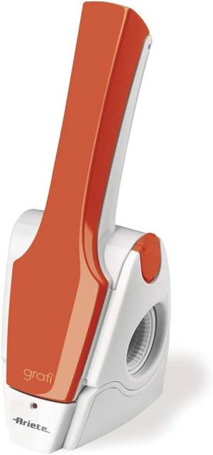 foto del prodotto ariete 447 grat 2.0 grattugia elettrica ricaricabile senza filo 1 kg di formaggio con una ricarica rullo acciaio inox arancione