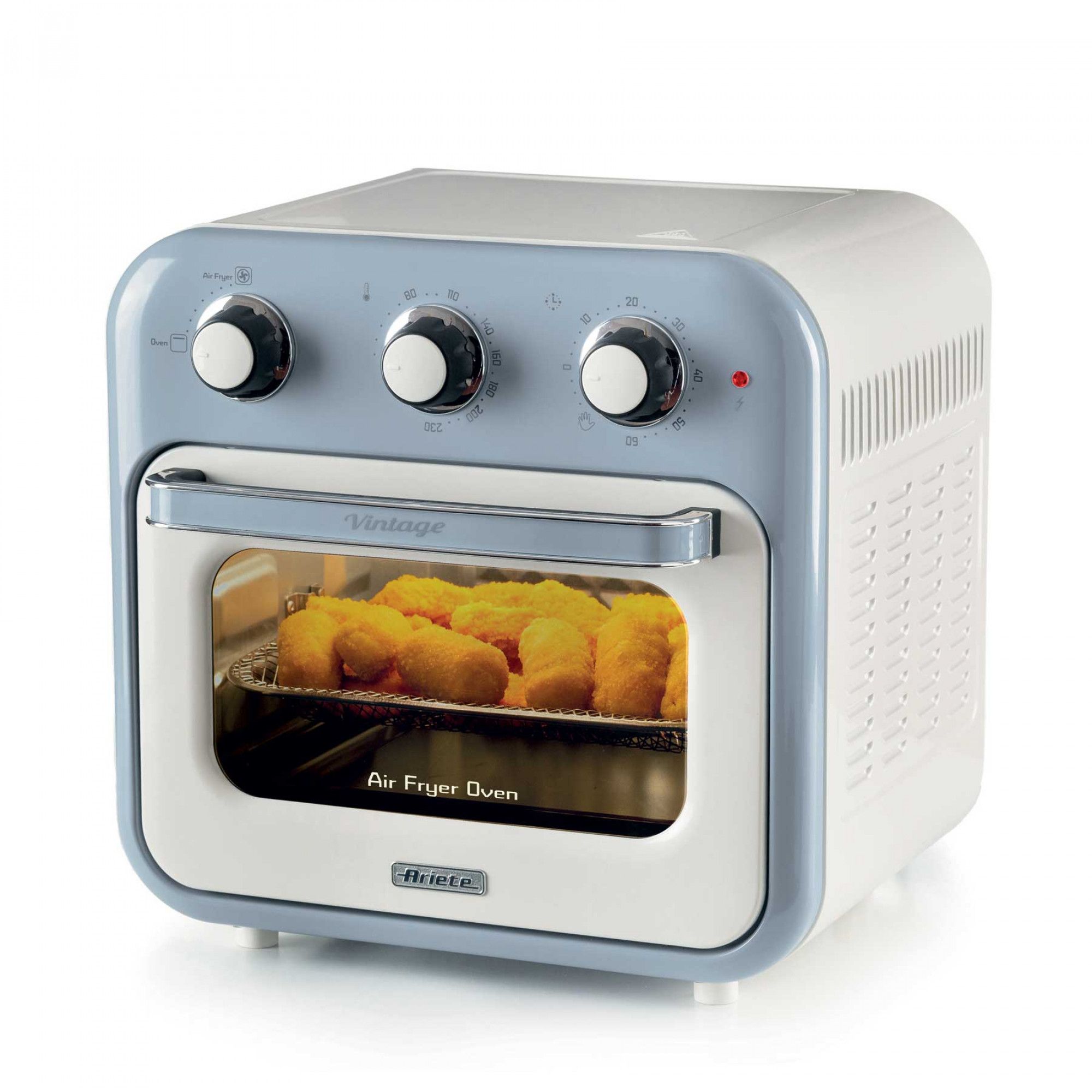 foto del prodotto ariete 4632 friggitrice ad aria e forno vintage, 1400w, 2in1, capacità 16l, accessori inclusi, timer 60 minuti, doppio vetro, celeste - 8003705122451