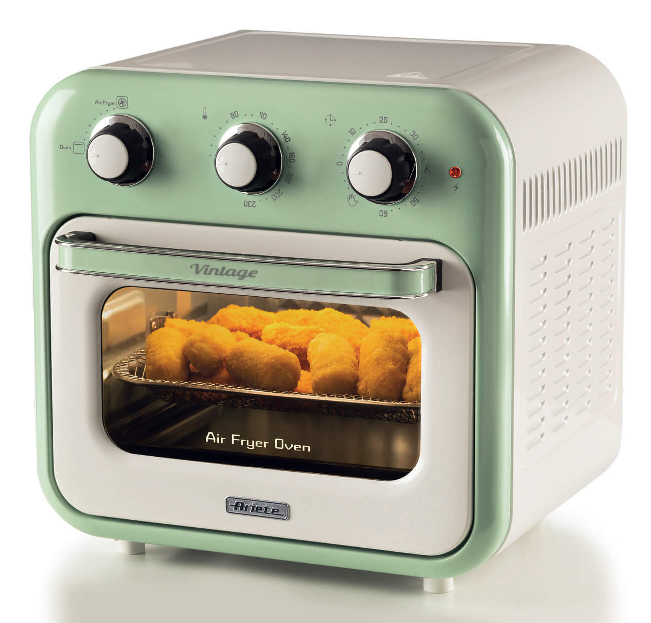 foto del prodotto ariete 4632 friggitrice ad aria e forno vintage, 1400w, 2in1, capacit 16l, accessori inclusi, timer 60 minuti, doppio vetro, verde