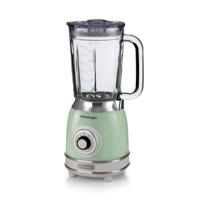 foto del prodotto ariete 583, frullatore vintage con tazza in vetro da 1,5 litri, 4 lame in acciaio inox, 4 velocit pulse,1000 watt, verde