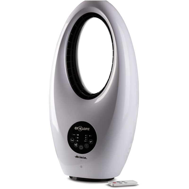 foto del prodotto ariete 803 ventilatore digitale ciclope, senza pale, 60w, da tavolo, silenzioso, funzione oscillazione, timer fino a 7,5 h, 3 velocit , luce led,