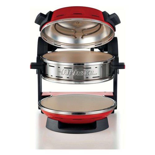 foto del prodotto ariete 927 pizzeria , forno pizza doppio, 2300 w, 2 pietre refrattarie, 2 pizze in 4 minuti, 2 termostati, diametro 32 cm, 5 livelli di cottura, 2 pale in acciaio inox, rosso
