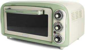 foto del prodotto ariete 979 forno elettrico di design 18 litri ideale per pizza da 30 cm doppio vetro 1380 watt acciaio inox linea vintage verde