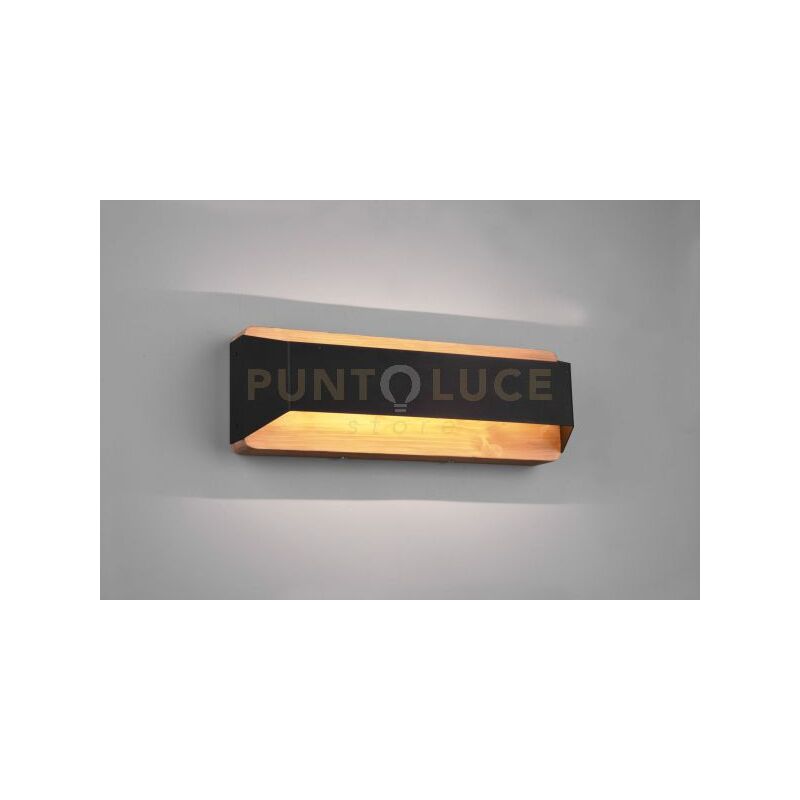 foto del prodotto arino applique led 13,5w 1500lm, 3000k bi emissione legno naturale con fascia nera dimmerabile con interruttore l. 35,2cm