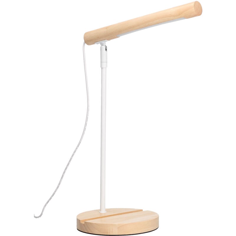 foto del prodotto arlo l mpara de escritorio led de madera natural. flexo de escritorio de acero blanco y madera con luz neutra 4000k