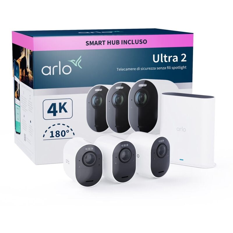 foto del prodotto arlo ultra 2 telecamera wifi esterno senza fili, telecamera wifi interno, 4k uhd, sirena allarme casa, sensore di movimento, audio bidirezionale,