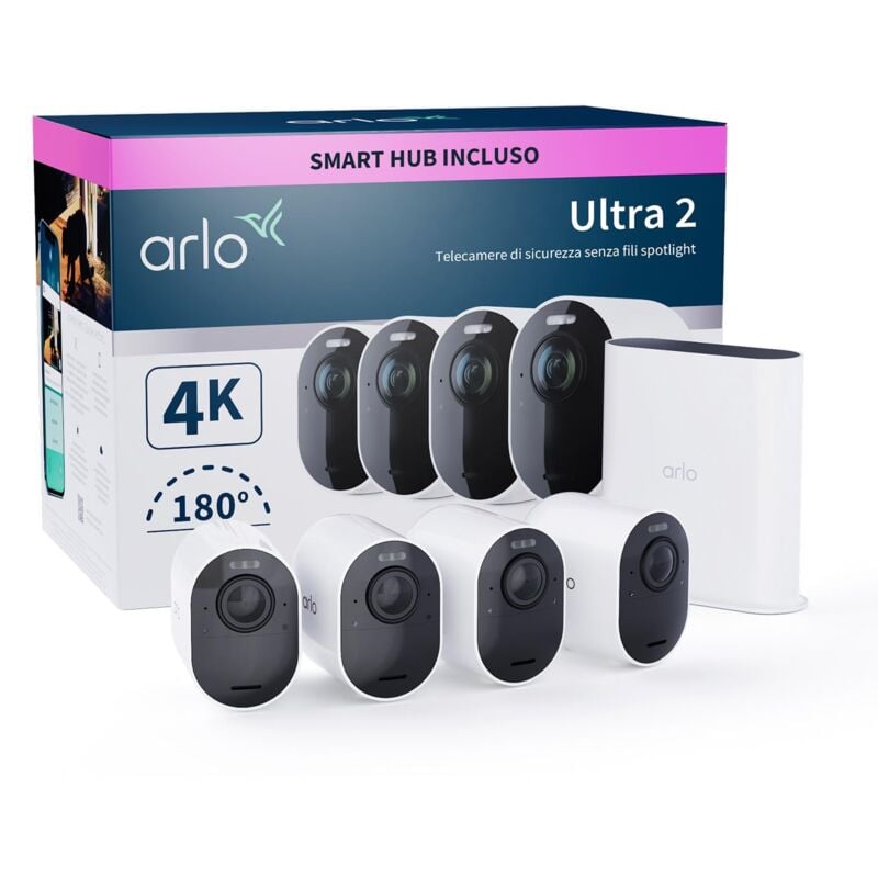 foto del prodotto arlo ultra 2 telecamera wifi esterno senza fili, telecamera wifi interno, 4k uhd, sirena allarme casa, sensore di movimento, audio bidirezionale,