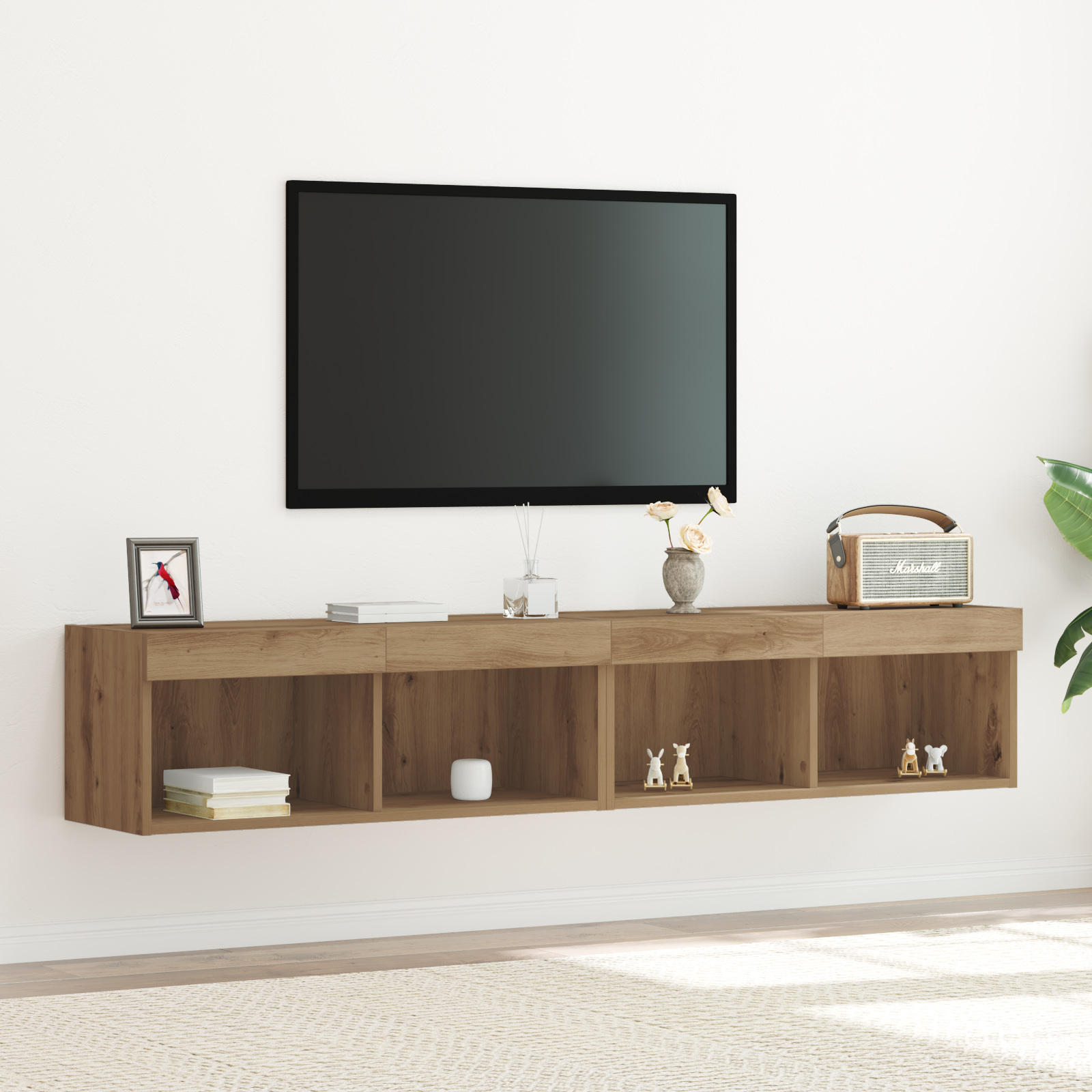 foto del prodotto armadi da muro per tv con luci led 2 pezzi rovere artigianale 80x30x30 cm