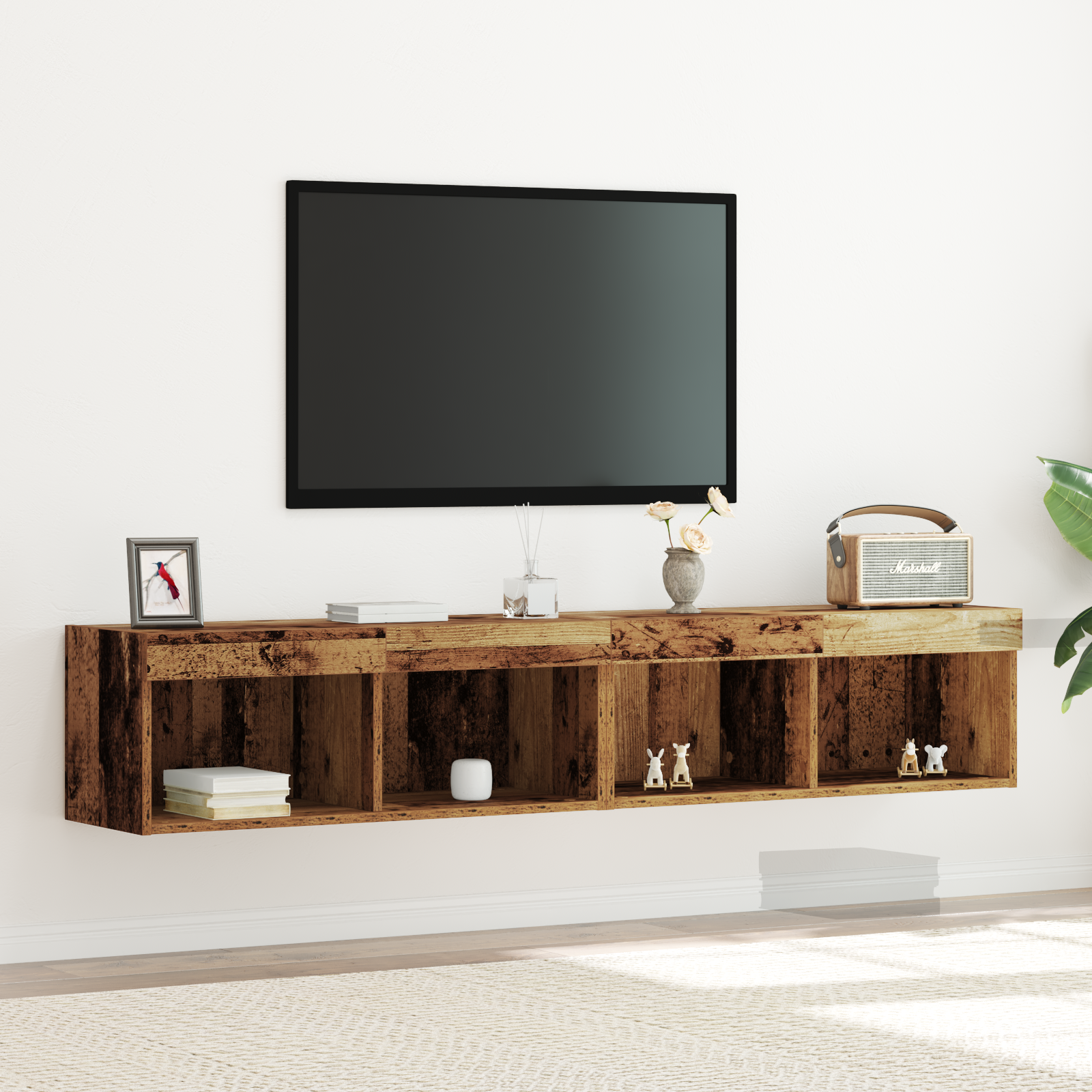 foto del prodotto armadi per tv con luci led 2 pz legno antico 80x30x30 cm