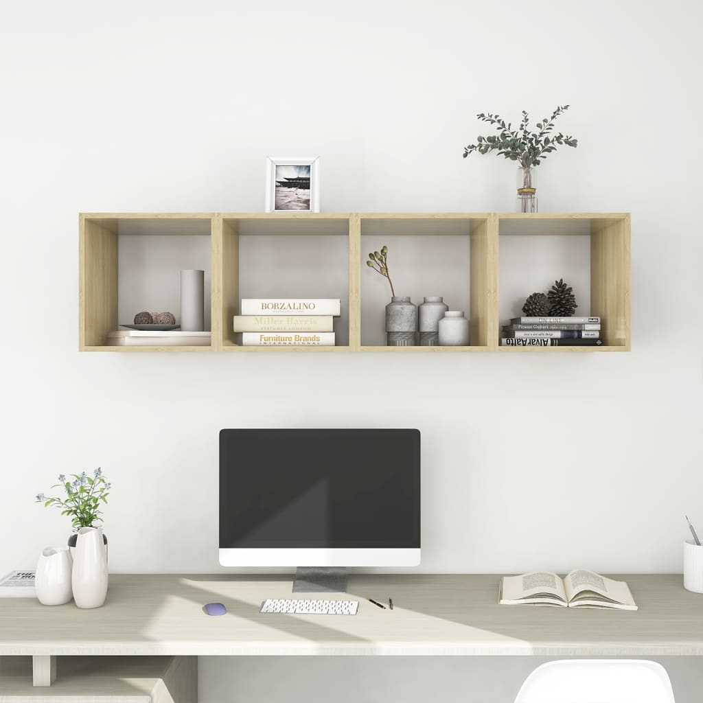foto del prodotto armadietti a muro 4 pz bianco e rovere 37x37x37cm in truciolato cod mxl 59528