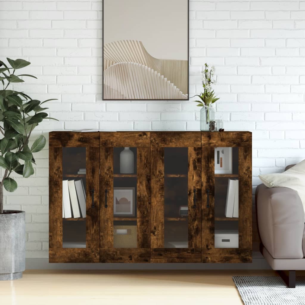 foto del prodotto armadietti a parete 2 pz rovere fumo in legno multistrato