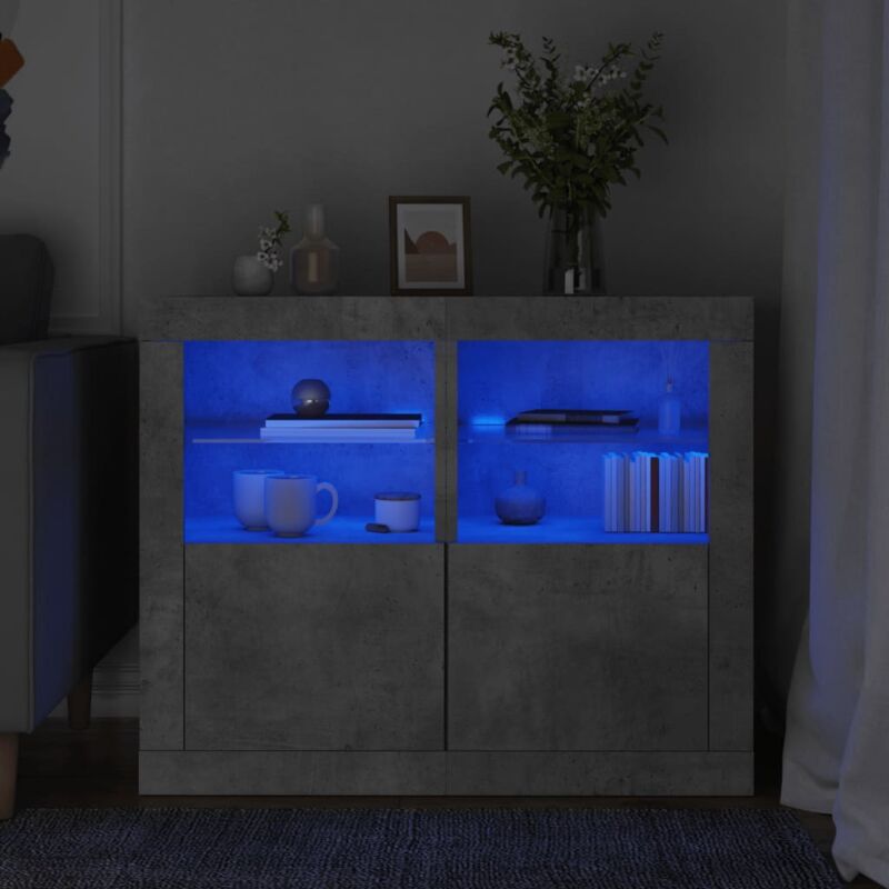 foto del prodotto armadietti con luci led 2pz grigio cemento in legno multistrato - vidaxl