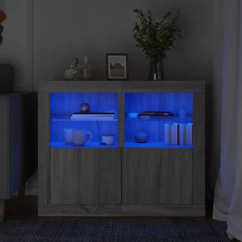 foto del prodotto armadietti con luci led 2pz grigio sonoma in legno multistrato vidaxl