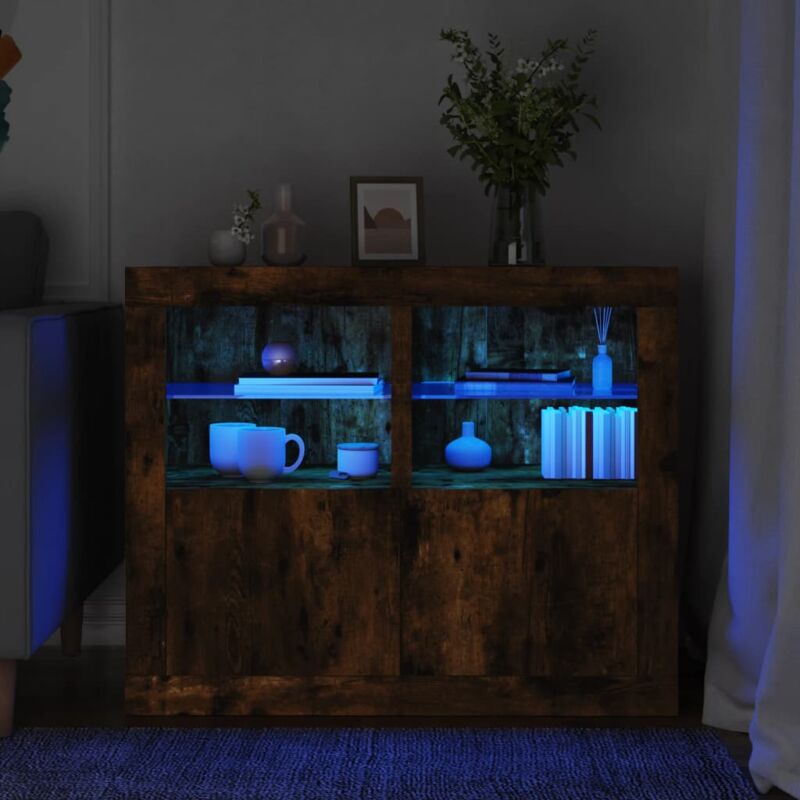 foto del prodotto armadietti con luci led 2pz rovere fumo in legno multistrato vidaxl