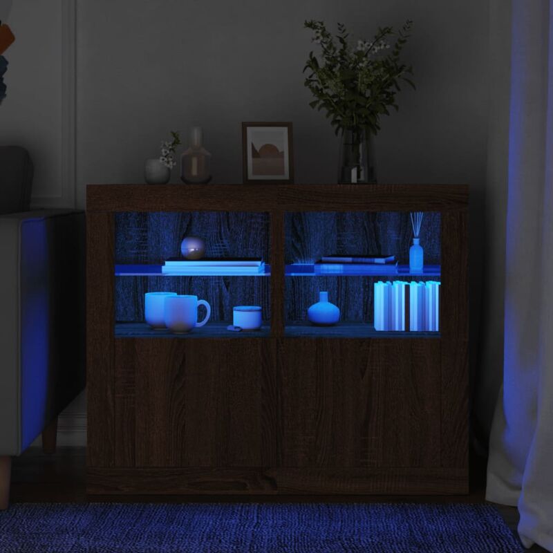 foto del prodotto armadietti con luci led 2pz rovere marrone in legno multistrato vidaxl 355944