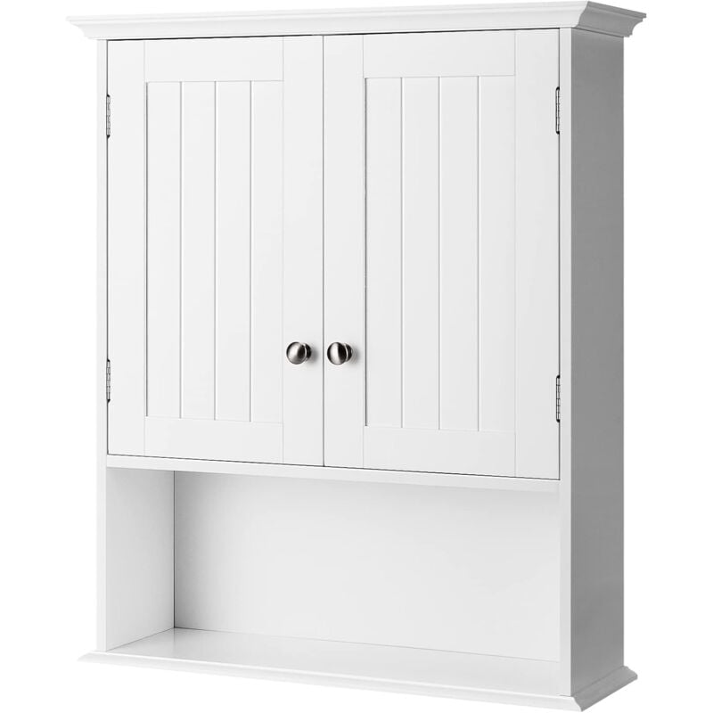foto del prodotto armadietto a muro, mobile da bagno in legno con ripiano regolabile, armadietto sospeso da cucina soggiorno, bianco, 60 x 19 x 71 cm goplus