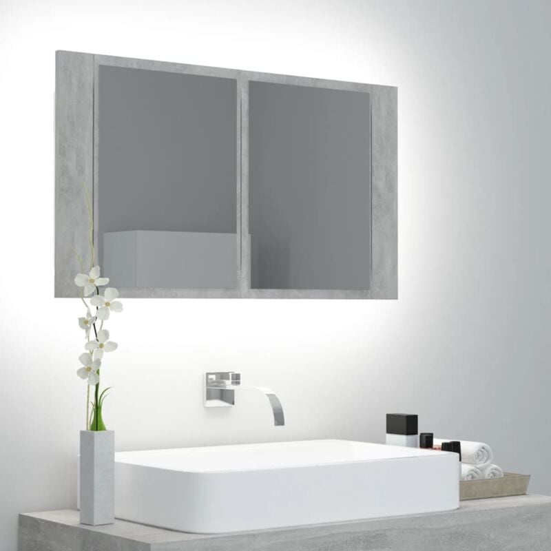 foto del prodotto armadietto a specchio armadietto da bagno mobile bagno con luci led grigio cemento in acrilico fw80464