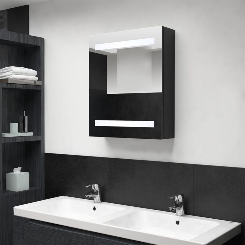 foto del prodotto armadietto a specchio con led nero 50x14x60 cm in mdf - vidaxl