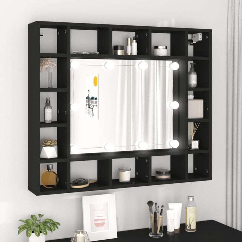 foto del prodotto armadietto a specchio con led nero 91x15x76,5 cm