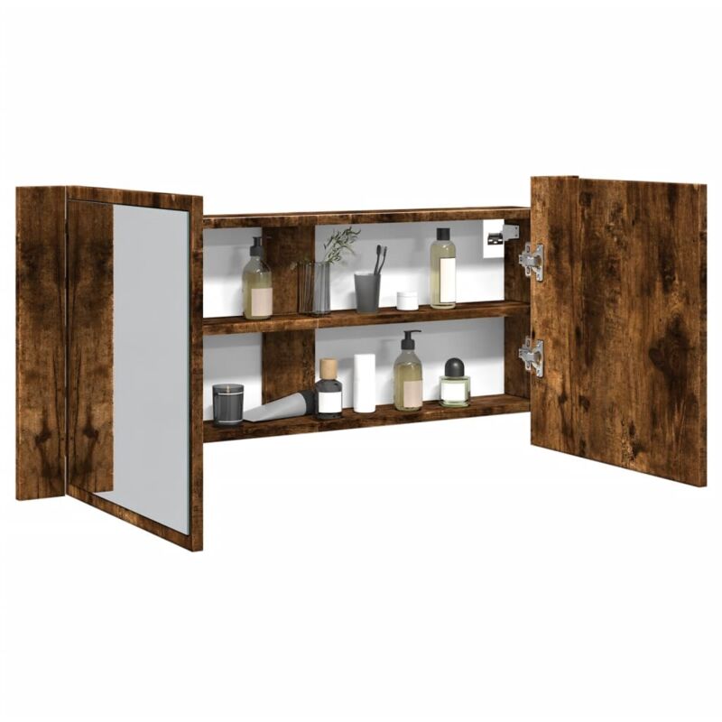 foto del prodotto armadietto a specchio con led rovere fumo 100x12x45 cm vidaxl