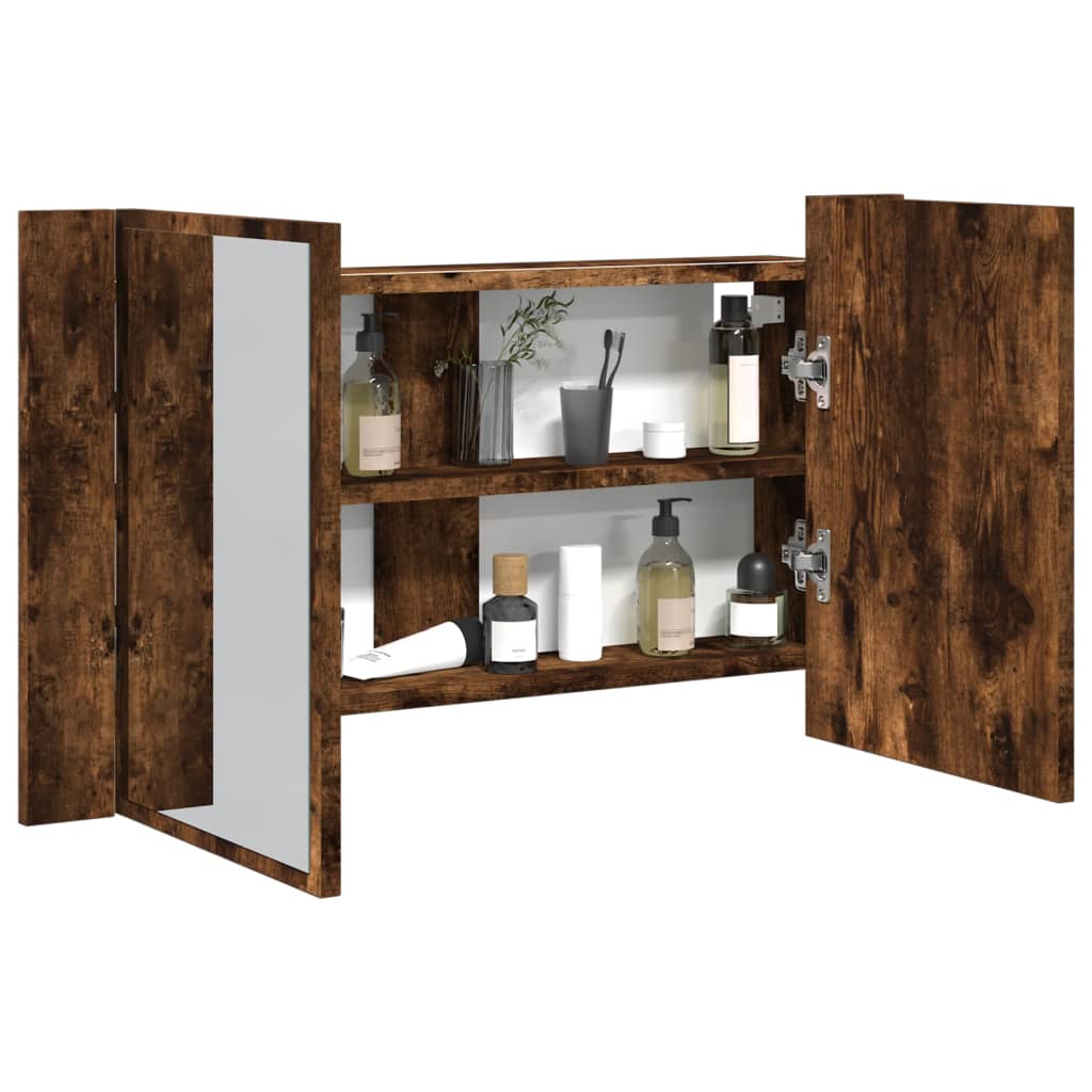 foto del prodotto armadietto a specchio con led rovere fumo 80x12x45cm acrilicocod mxl 87447