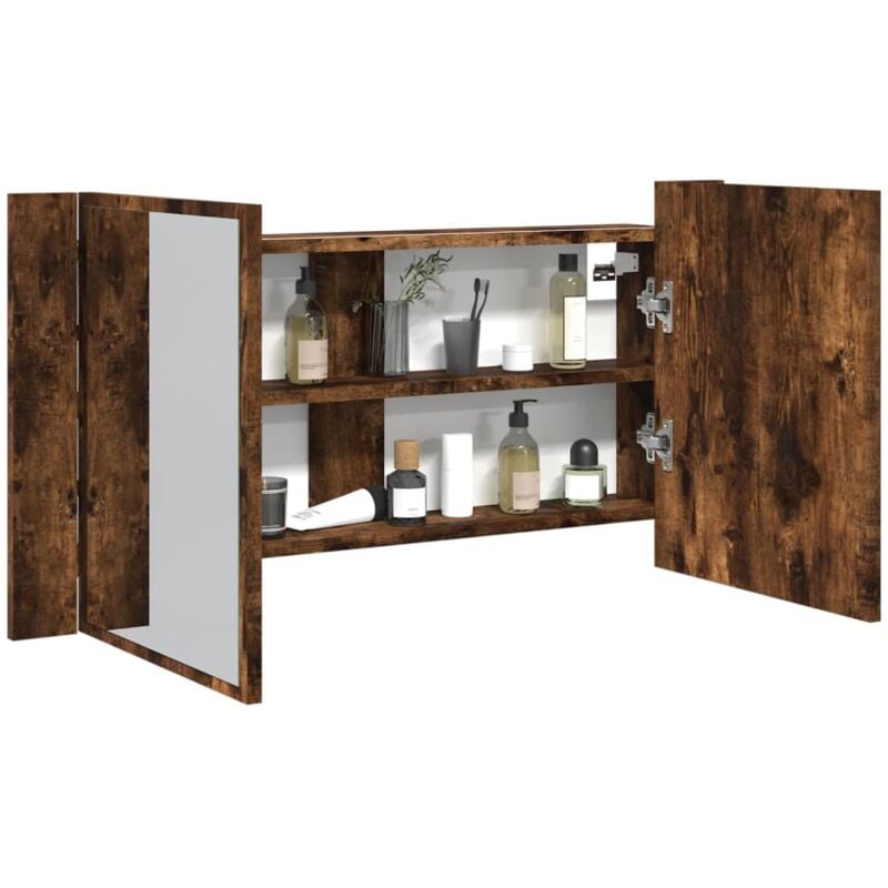 foto del prodotto armadietto a specchio con led rovere fumo 90x12x45cm acrilico vidaxl