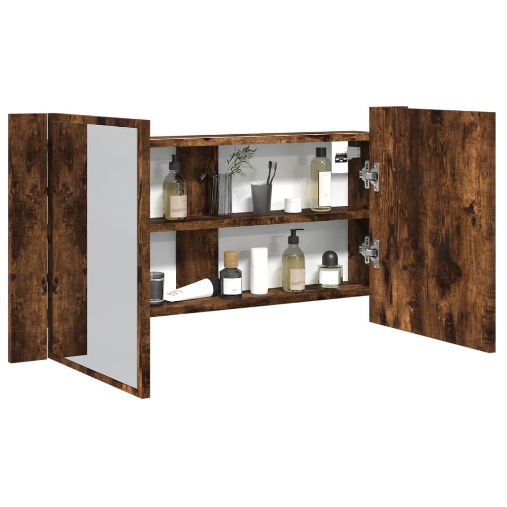 foto del prodotto armadietto a specchio con led rovere fumo 90x12x45cm acrilicocod mxl 115674