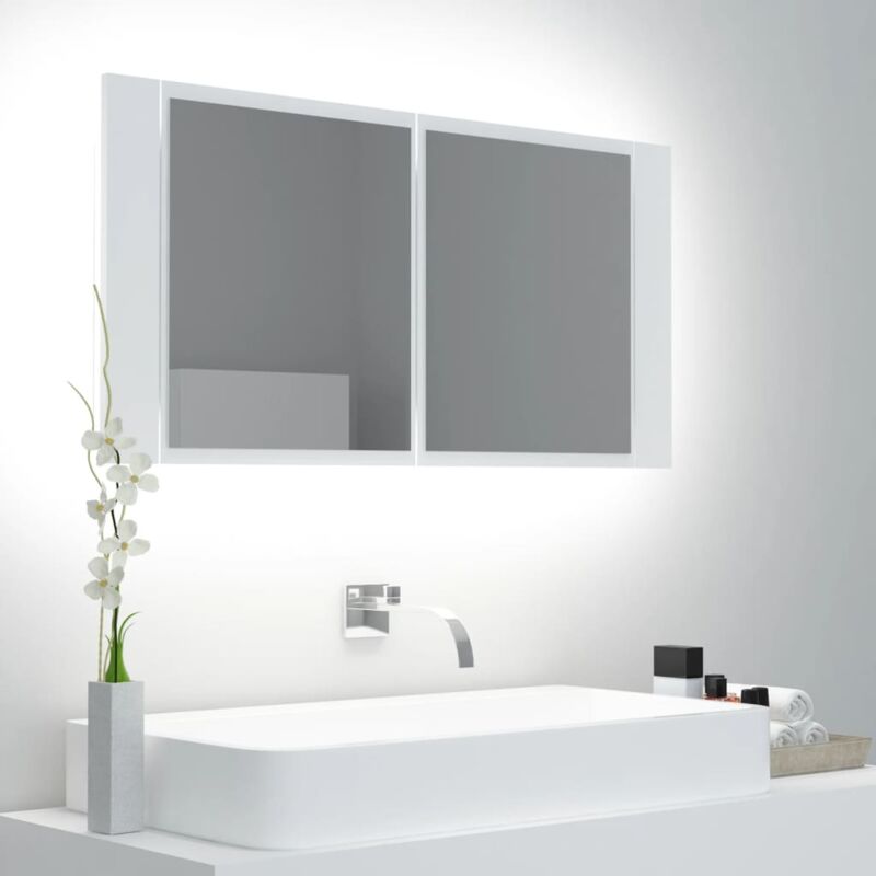 foto del prodotto armadietto a specchio con luci led bianco 90x12x45 in acrilico