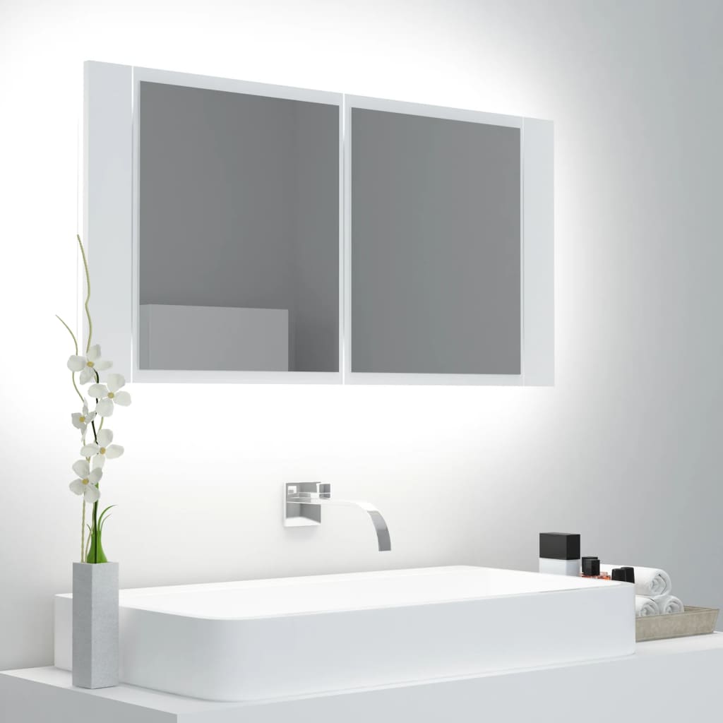 foto del prodotto armadietto a specchio con luci led bianco 90x12x45 in acrilicocod mxl 70733
