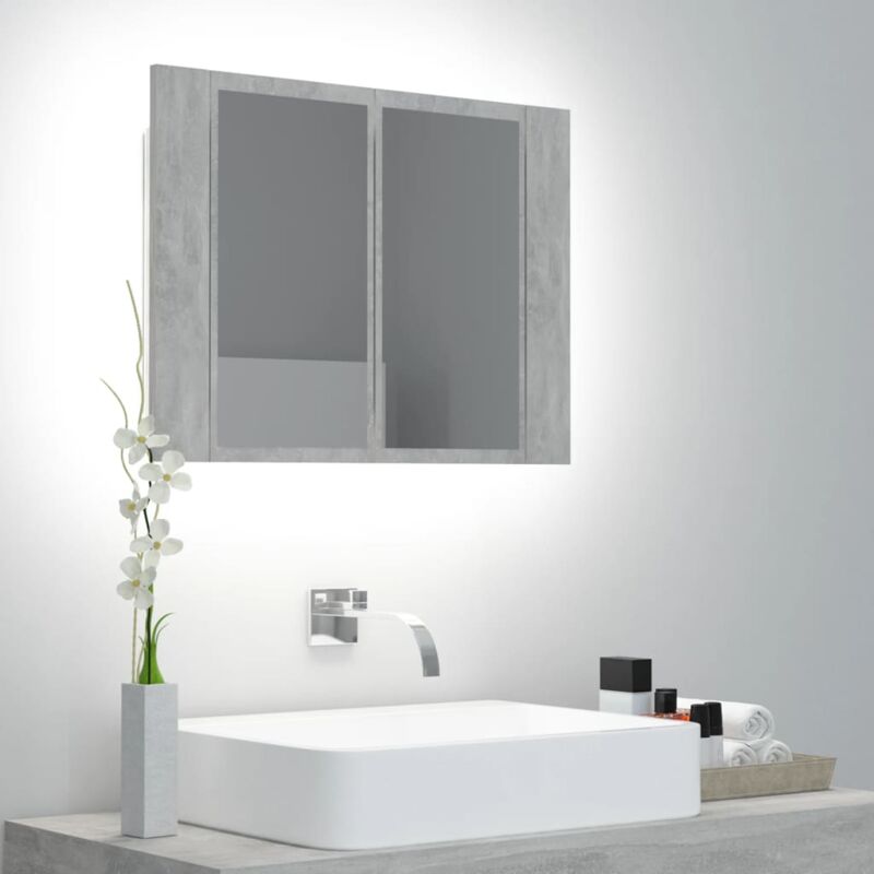 foto del prodotto armadietto a specchio con luci led grigio cemento in acrilico