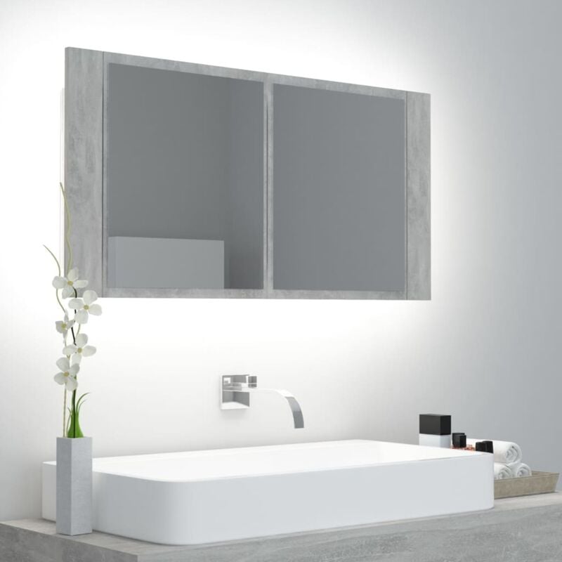 foto del prodotto armadietto a specchio con luci led grigio cemento in acrilico