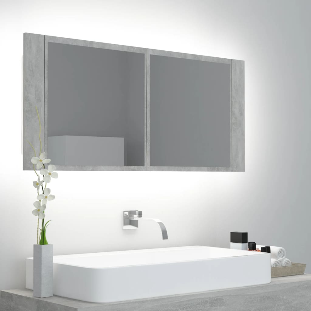 foto del prodotto armadietto a specchio con luci led grigio cemento in acrilicocod mxl 94739