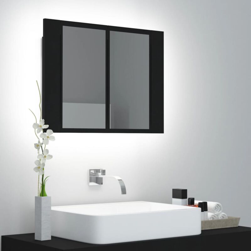 foto del prodotto armadietto a specchio con luci led nero 60x12x45 cm in acrilico